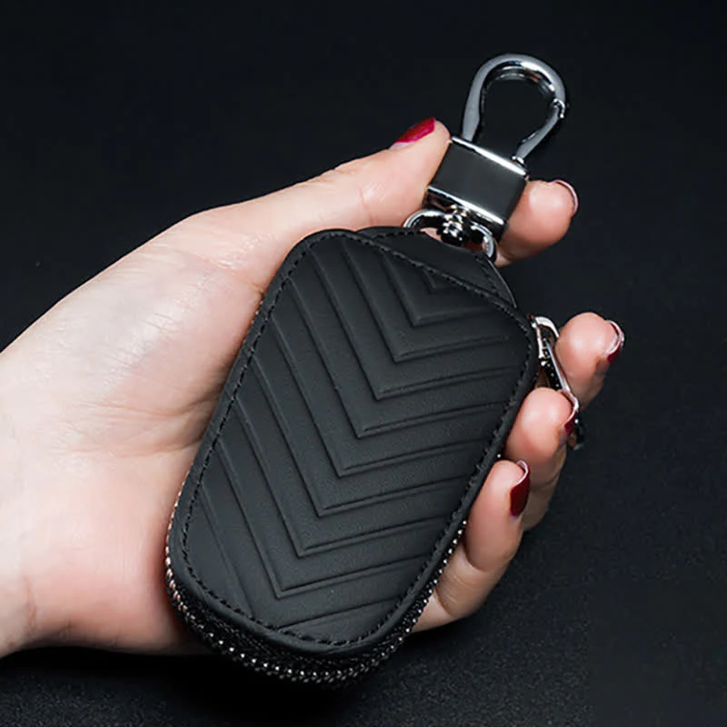 Multi-Functional Zipper V Pattern Leather Car Key Case - Image 9