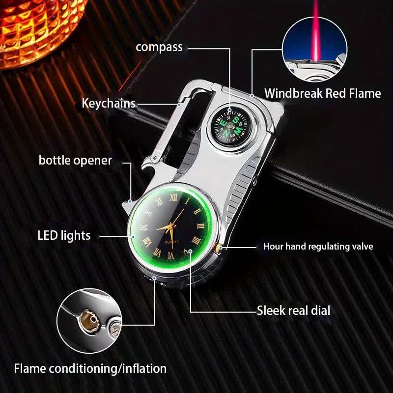 Multi-purpose Compass Watch Portable Keychain Butane Lighter - Image 9