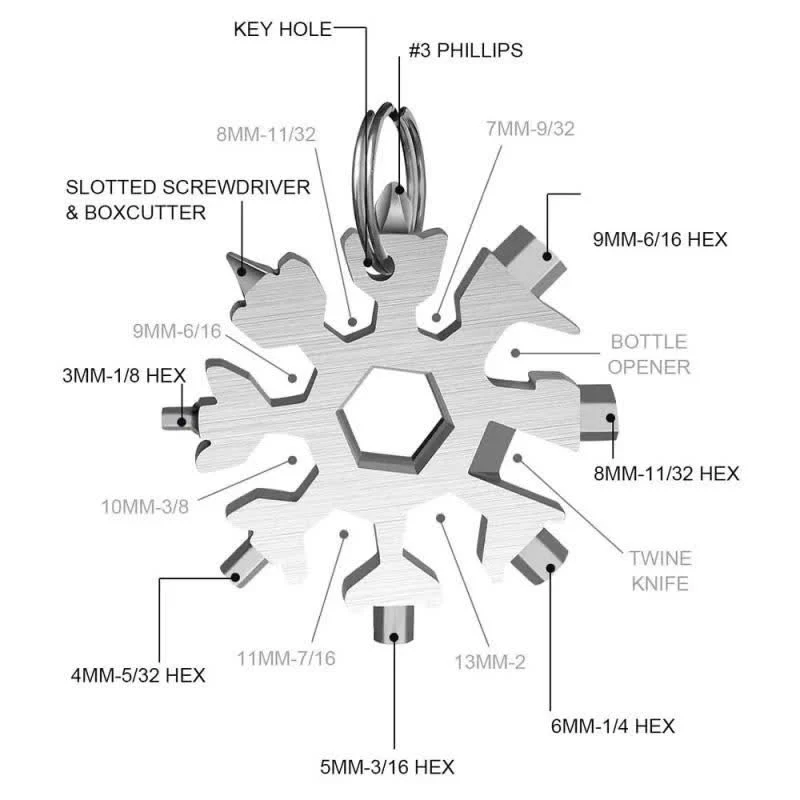 Multi-Tool 18-in-1 Snowflake Shape Spanner Keychain - Image 4