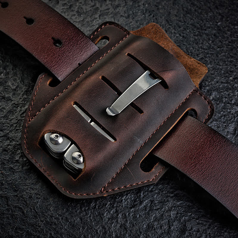 Multi-tool Flashlight Sheath Leather Belt Bag - Image 3