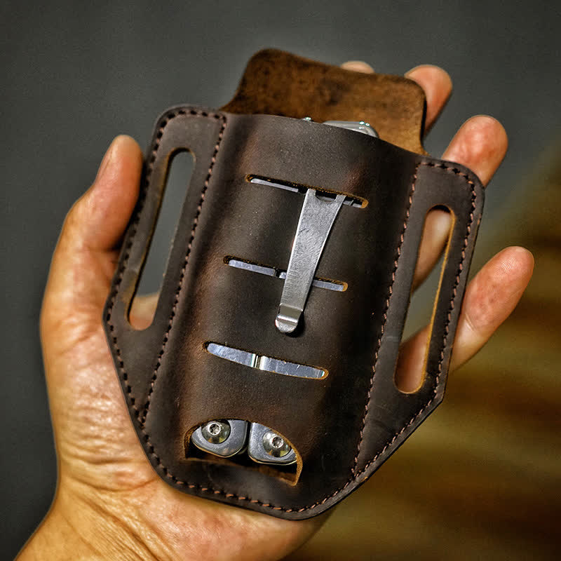 Multi-tool Flashlight Sheath Leather Belt Bag - Image 4