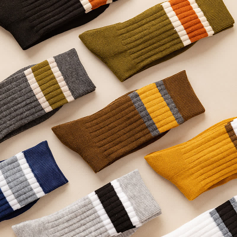Multicolor Block Striped Causal Crew Socks - Image 2