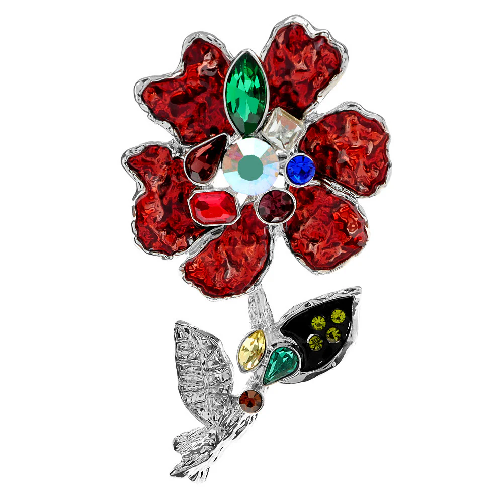 Multicolored Crystal Floral Silver Brooch - Image 5