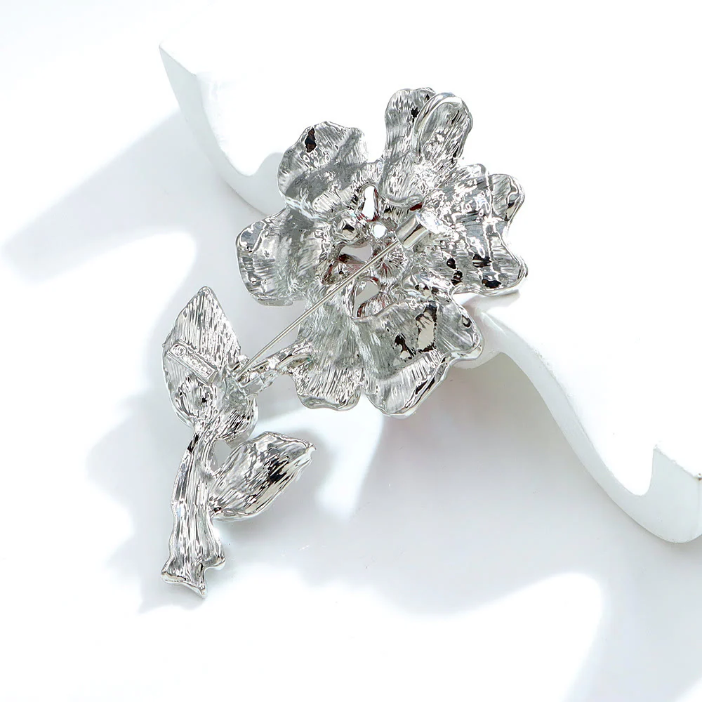 Multicolored Crystal Floral Silver Brooch - Image 6