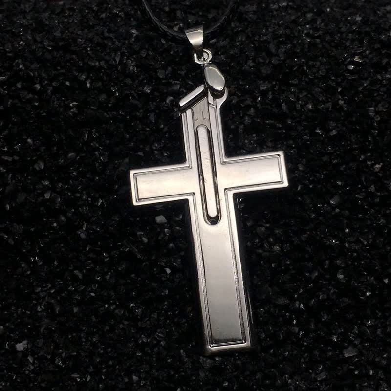 Multifunction Mini Cross Pendant Hidden Knife Necklace - Image 3