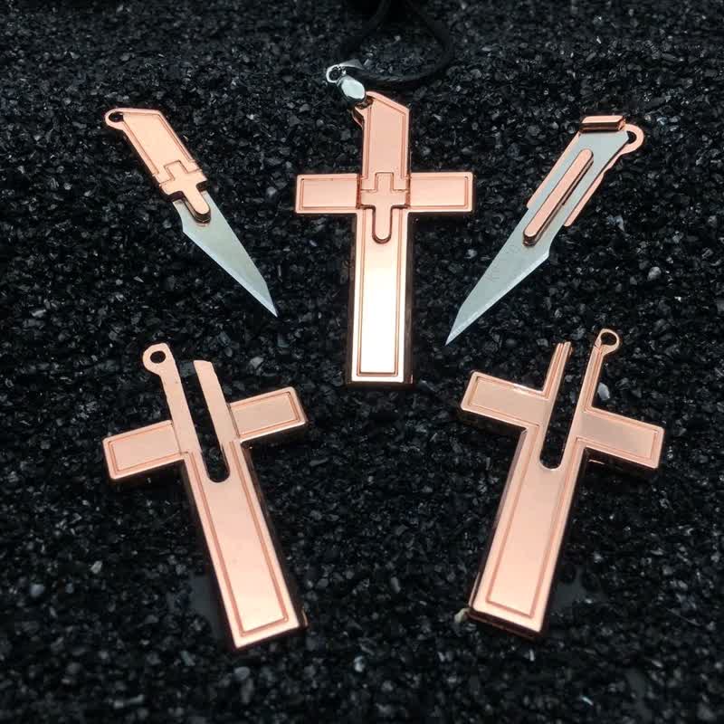 Multifunction Mini Cross Pendant Hidden Knife Necklace - Image 5