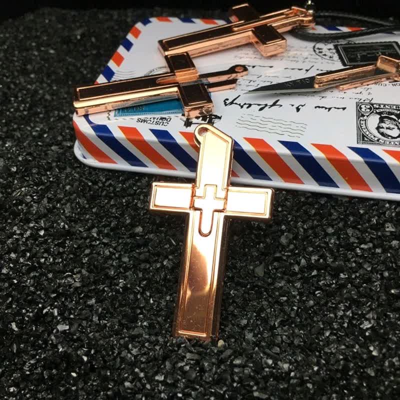 Multifunction Mini Cross Pendant Hidden Knife Necklace - Image 7