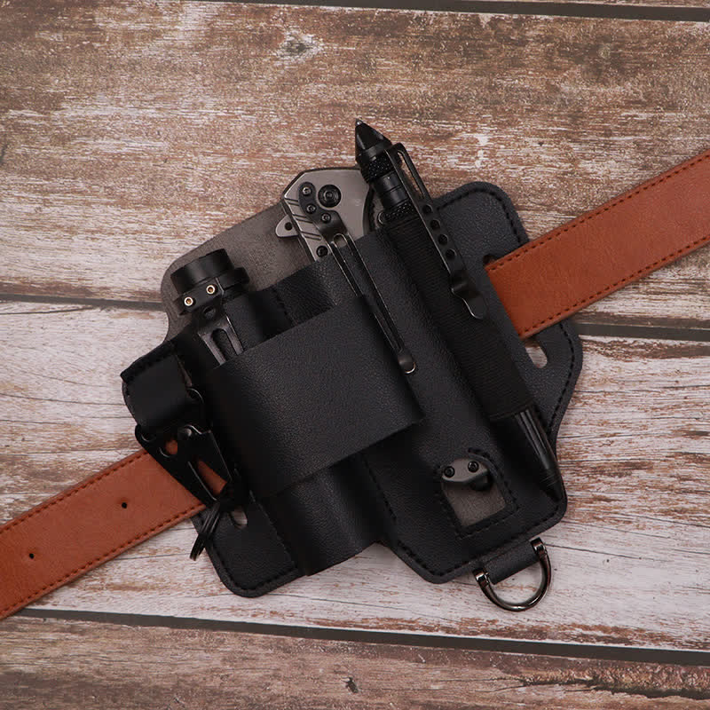 Multitool Sheath Folding Knife Flashlight Leather Belt Bag - Image 10