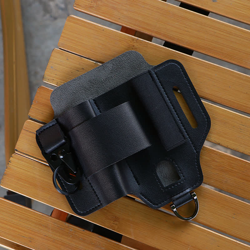 Multitool Sheath Folding Knife Flashlight Leather Belt Bag - Image 9