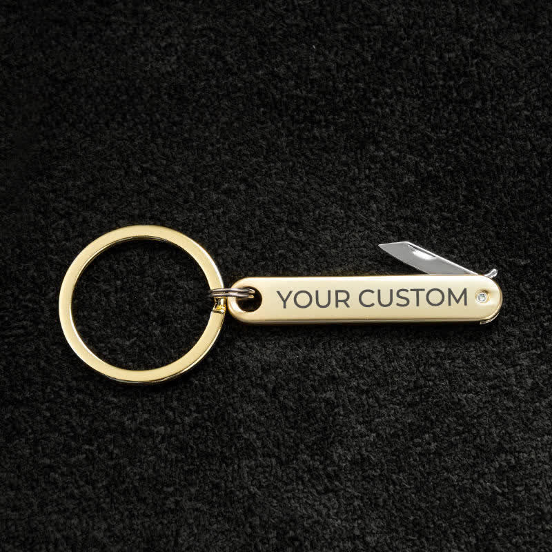 Custom Engraved Text Mini Folding Knife Personality Keychain