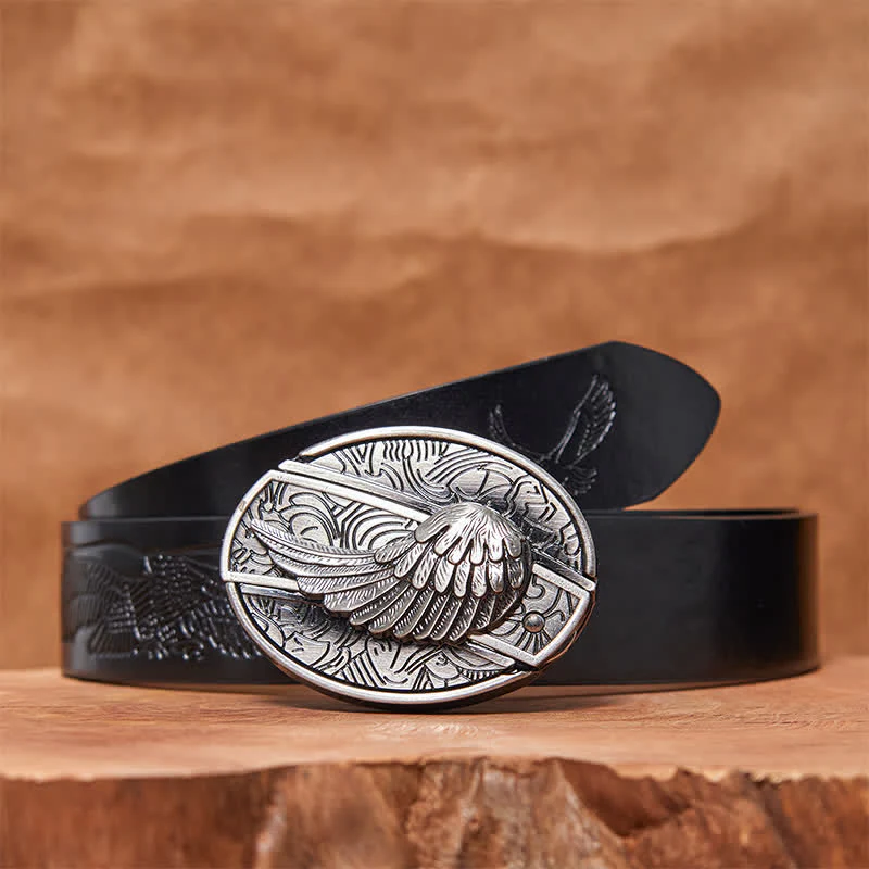 Men's DIY Angel Wings Hidden Folding Knife Leather Belt - Image 5