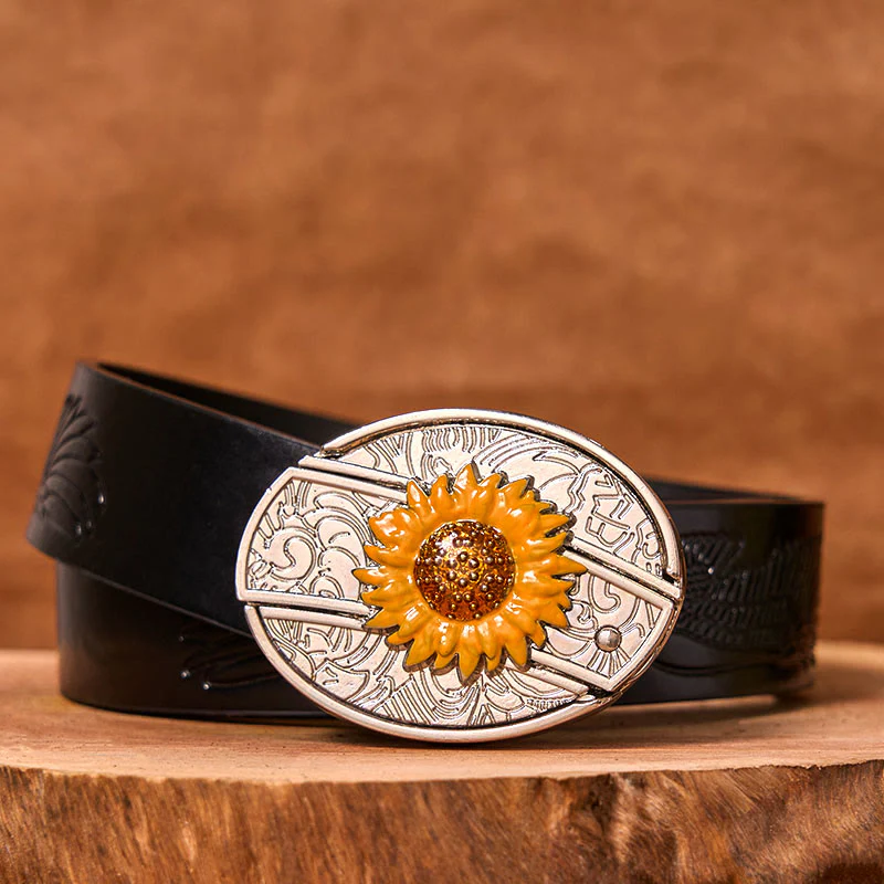 Men's Colorful Sunflower DIY Hidden Knife Western Buckle Leather Belt (Pre-Sale) - Image 4