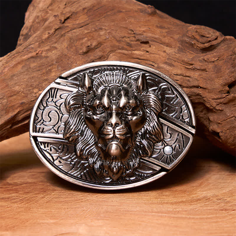 Men's DIY Lion Insignia Hidden Folding Knife Leather Belt - Image 3
