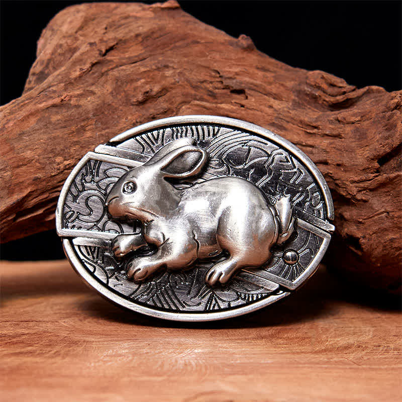 Men's DIY Rabbit Hidden Folding Knife Leather Belt - Image 3