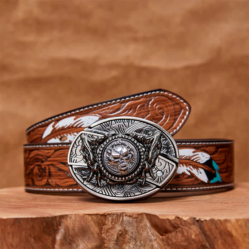 Men's DIY Rotating Skull Hidden Folding Knife Leather Belt - Image 3