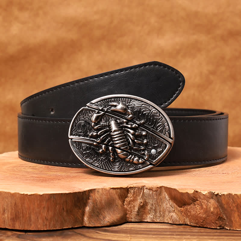 Men's DIY Scorpion Hidden Folding Knife Leather Belt - Image 2