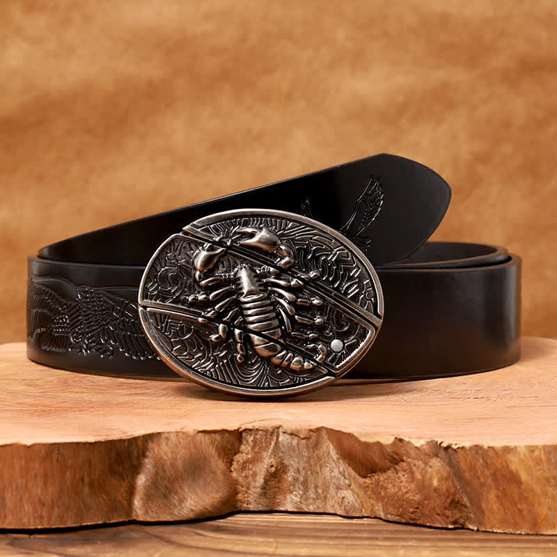Men's DIY Scorpion Hidden Folding Knife Leather Belt - Image 5