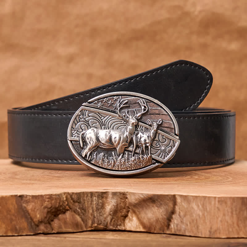 Men's DIY Deer Flag Hidden Folding Knife Leather Belt - Image 19