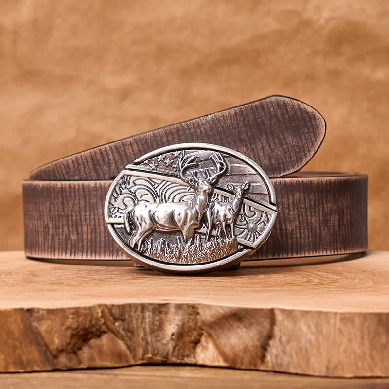 Men's DIY Deer Flag Hidden Folding Knife Leather Belt - Image 12