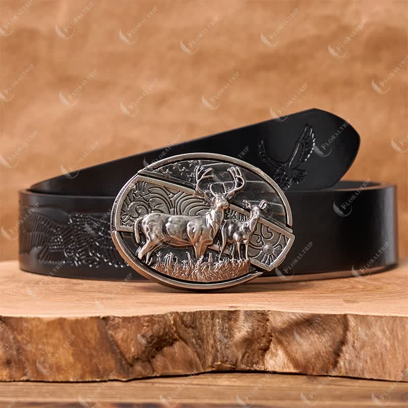 Men's DIY Deer Flag Hidden Folding Knife Leather Belt - Image 5
