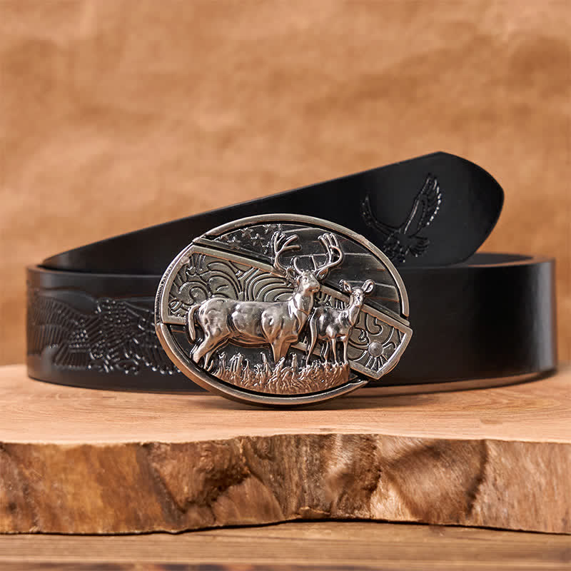 Men's DIY Deer Flag Hidden Folding Knife Leather Belt - Image 9