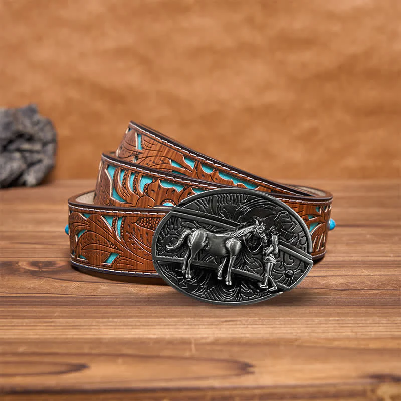 Men's DIY Cowgirl Hidden Folding Knife Leather Belt - Image 2