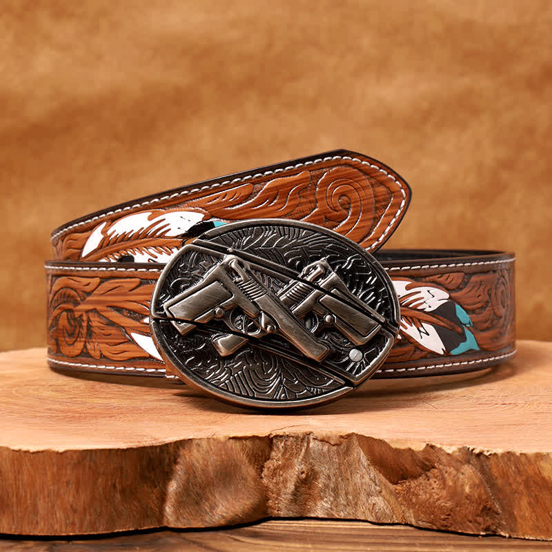 Men's DIY Dual Gun Hidden Folding Knife Leather Belt - Image 7