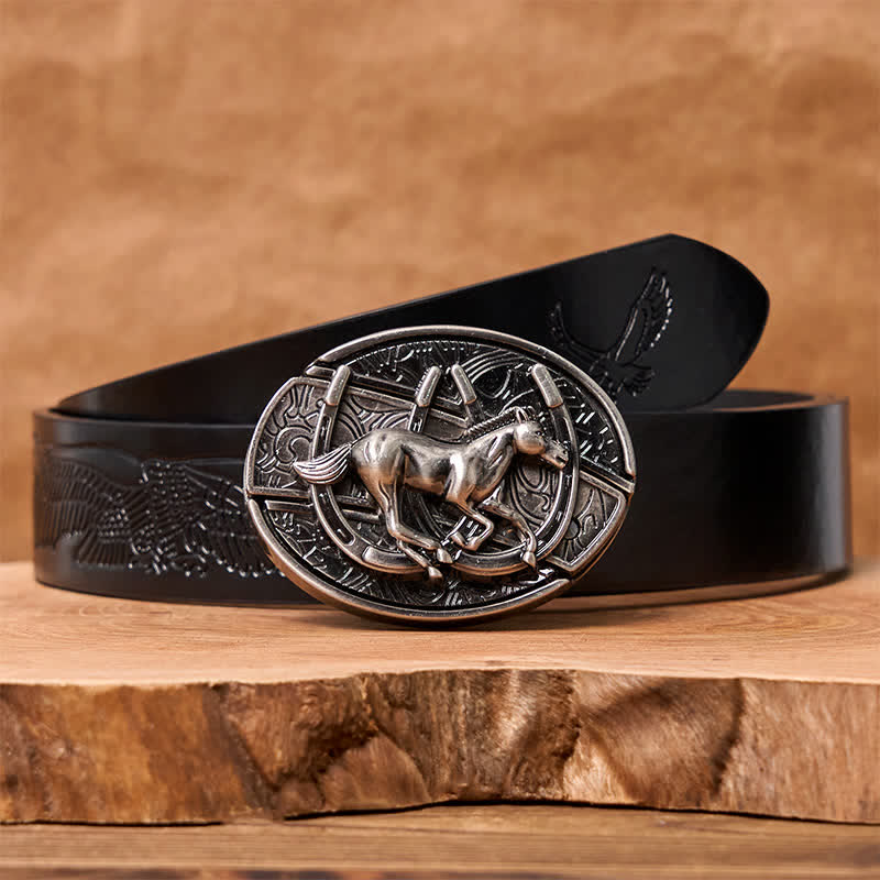 Men's DIY Galloping Horse Hidden Folding Knife Leather Belt - Image 10