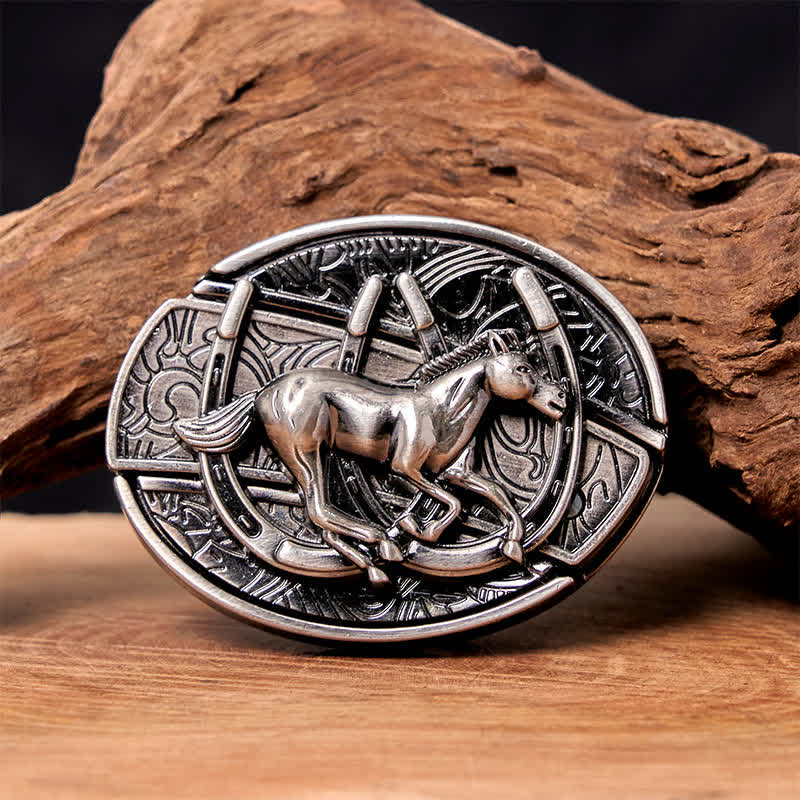 Men's DIY Galloping Horse Hidden Folding Knife Leather Belt - Image 14