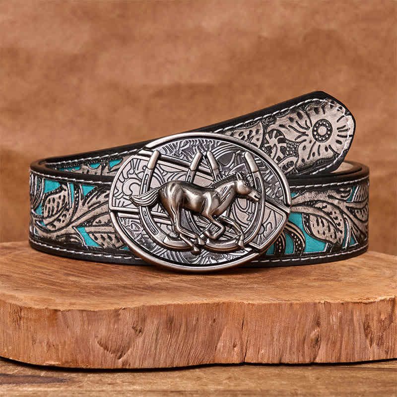 Men's DIY Galloping Horse Hidden Folding Knife Leather Belt - Image 17