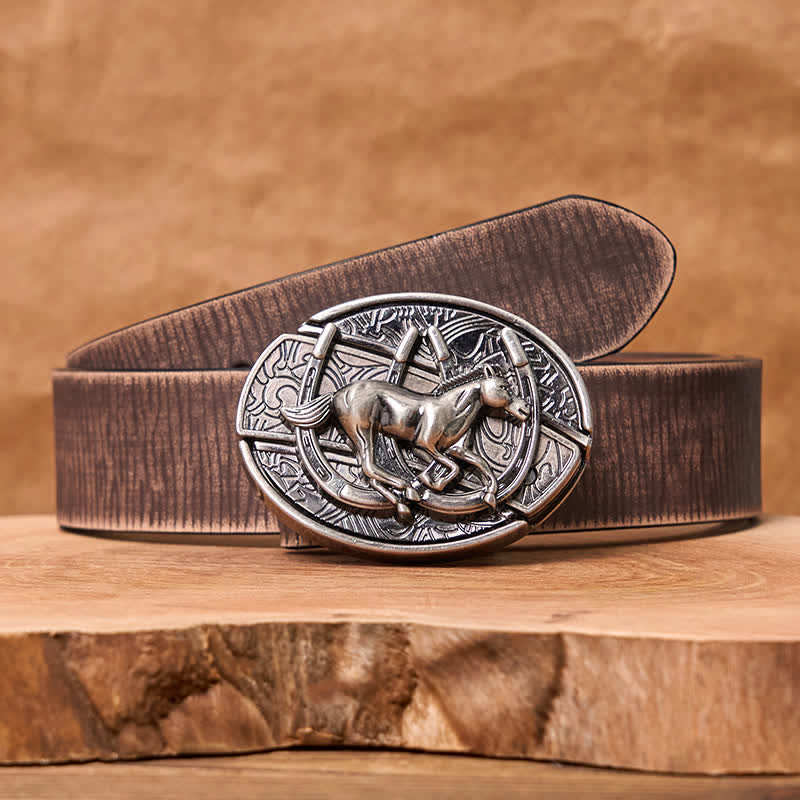 Men's DIY Galloping Horse Hidden Folding Knife Leather Belt - Image 18