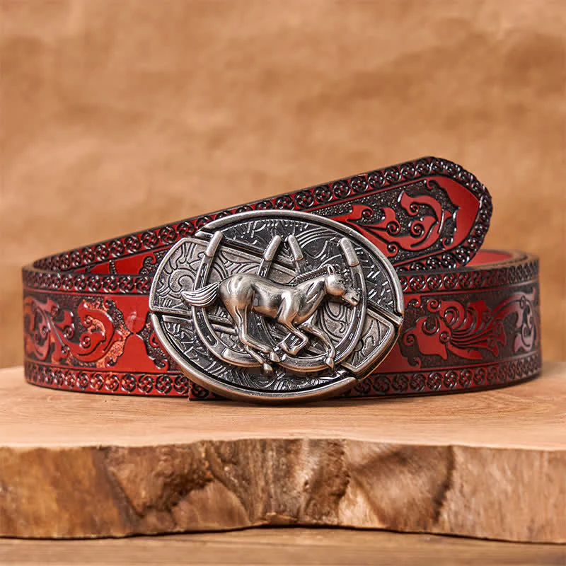 Men's DIY Galloping Horse Hidden Folding Knife Leather Belt - Image 19