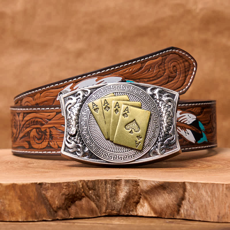 Men's DIY Gold Poker Hidden Folding Knife Leather Belt - Image 10