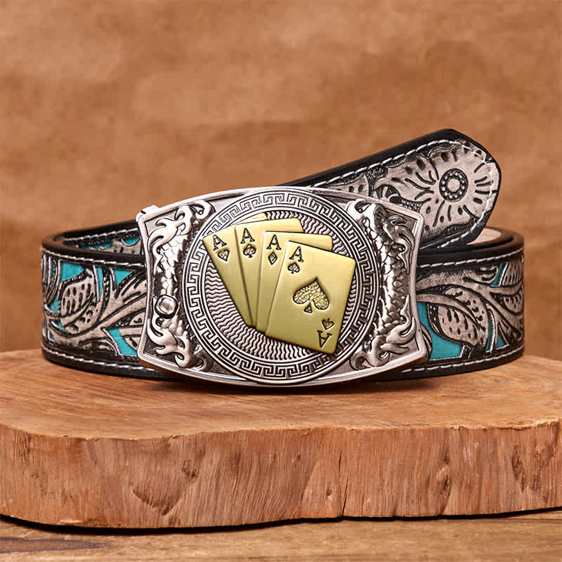 Men's DIY Gold Poker Hidden Folding Knife Leather Belt - Image 16
