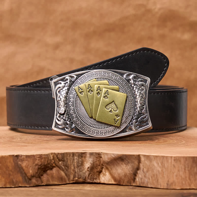Men's DIY Gold Poker Hidden Folding Knife Leather Belt - Image 17