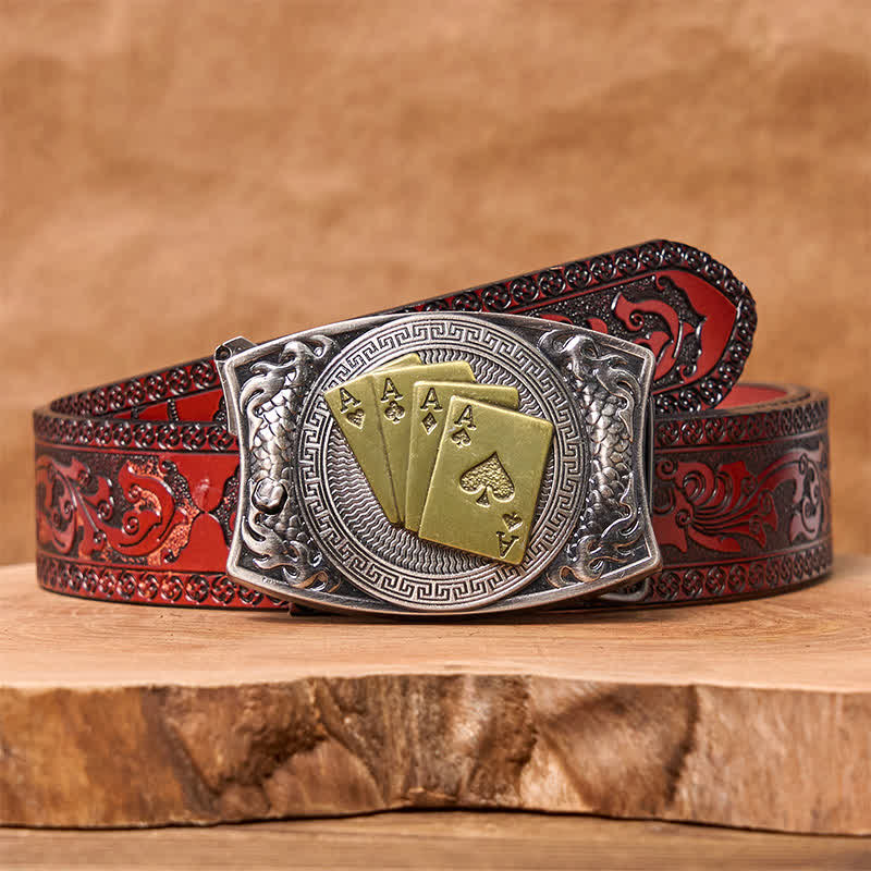 Men's DIY Gold Poker Hidden Folding Knife Leather Belt - Image 19