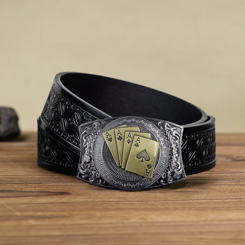 Men's DIY Gold Poker Hidden Folding Knife Leather Belt - Image 3