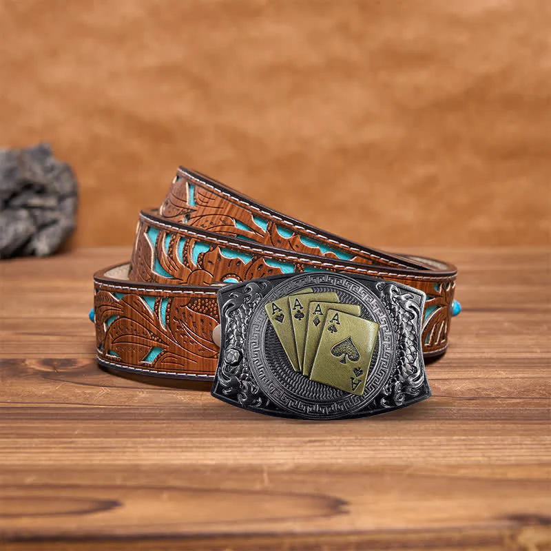 Men's DIY Gold Poker Hidden Folding Knife Leather Belt - Image 4