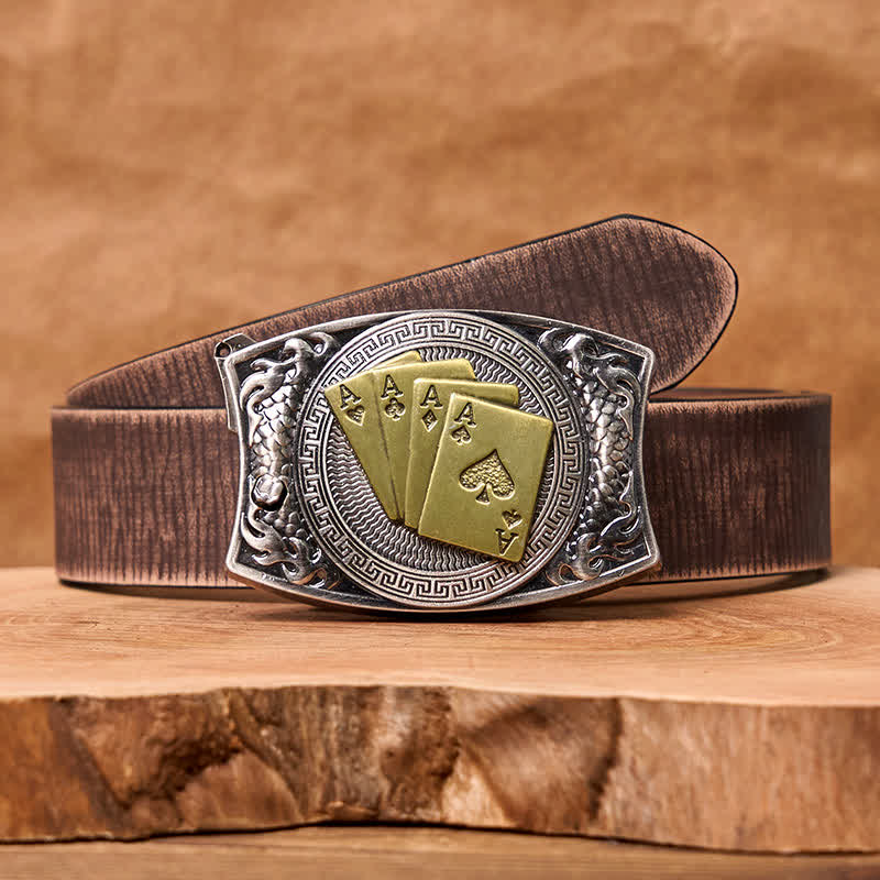 Men's DIY Gold Poker Hidden Folding Knife Leather Belt - Image 8