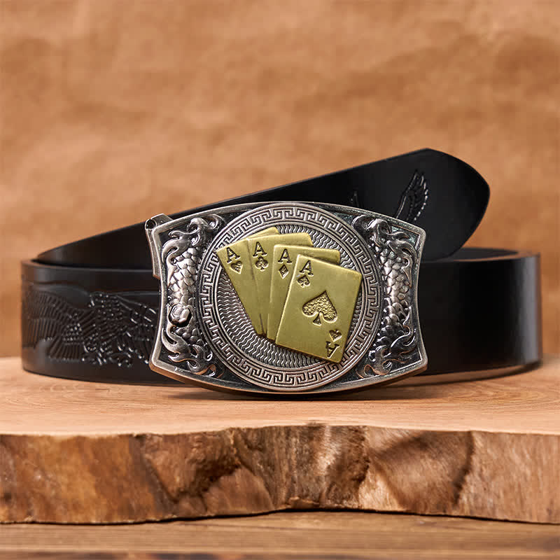 Men's DIY Gold Poker Hidden Folding Knife Leather Belt - Image 9