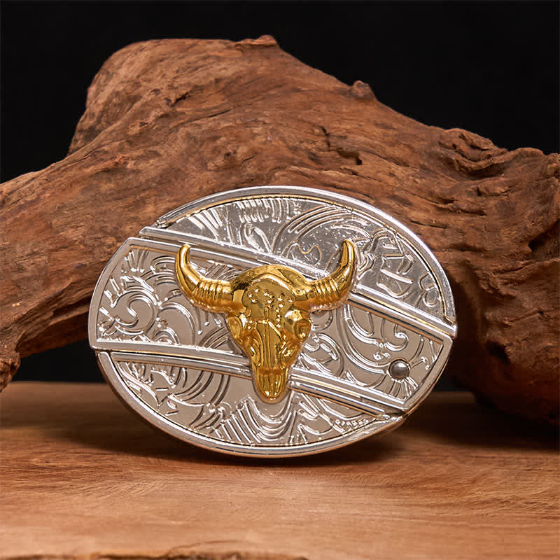 Men's DIY Gold & Silver Bull Hidden Folding Knife Leather Belt