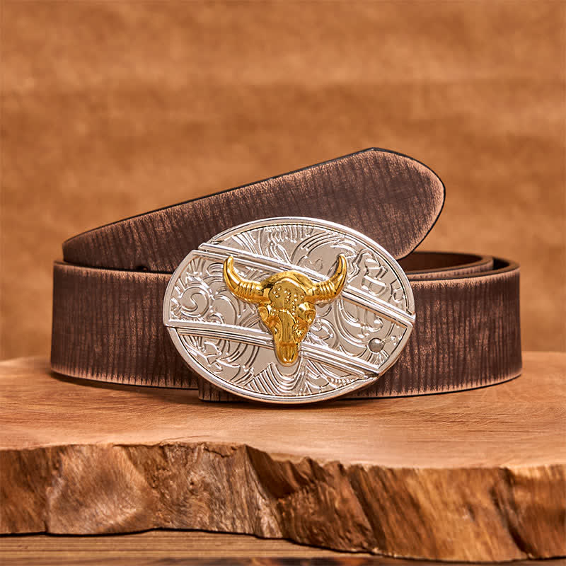 Men's DIY Gold & Silver Bull Hidden Folding Knife Leather Belt - Image 7