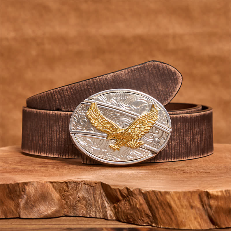 Men's DIY Gold & Silver Eagle Hidden Folding Knife Leather Belt - Image 7