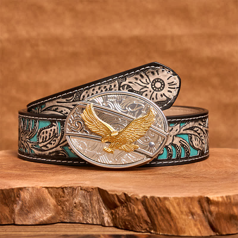 Men's DIY Gold & Silver Eagle Hidden Folding Knife Leather Belt - Image 10