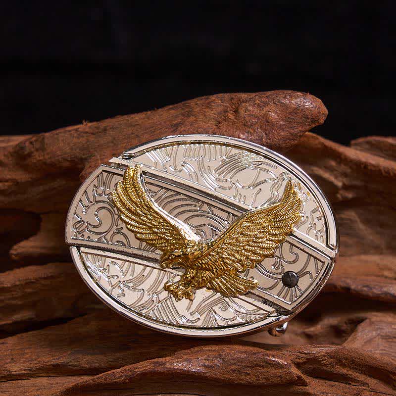 Men's DIY Gold & Silver Eagle Hidden Folding Knife Leather Belt - Image 4