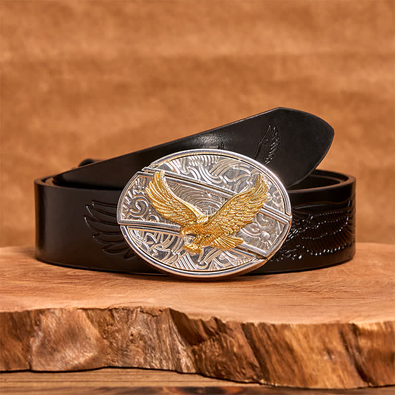 Men's DIY Gold & Silver Eagle Hidden Folding Knife Leather Belt - Image 5