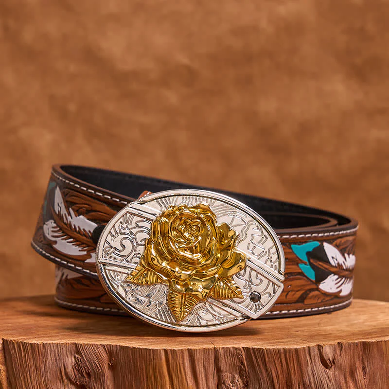 Men's DIY Gold & Silver Rose Hidden Folding Knife Leather Belt (Pre-Sale) - Image 4