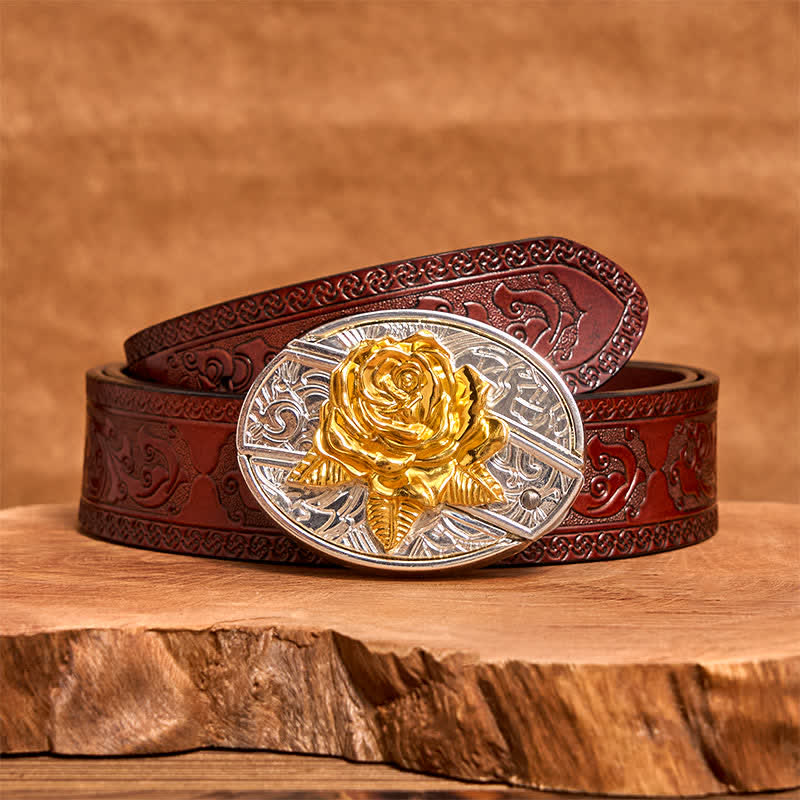 Men's DIY Gold & Silver Rose Hidden Folding Knife Leather Belt (Pre-Sale) - Image 9