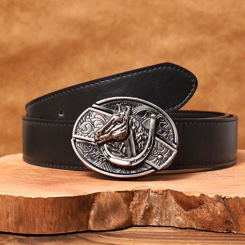 Men's DIY Horse Head Hidden Folding Knife Leather Belt - Image 4