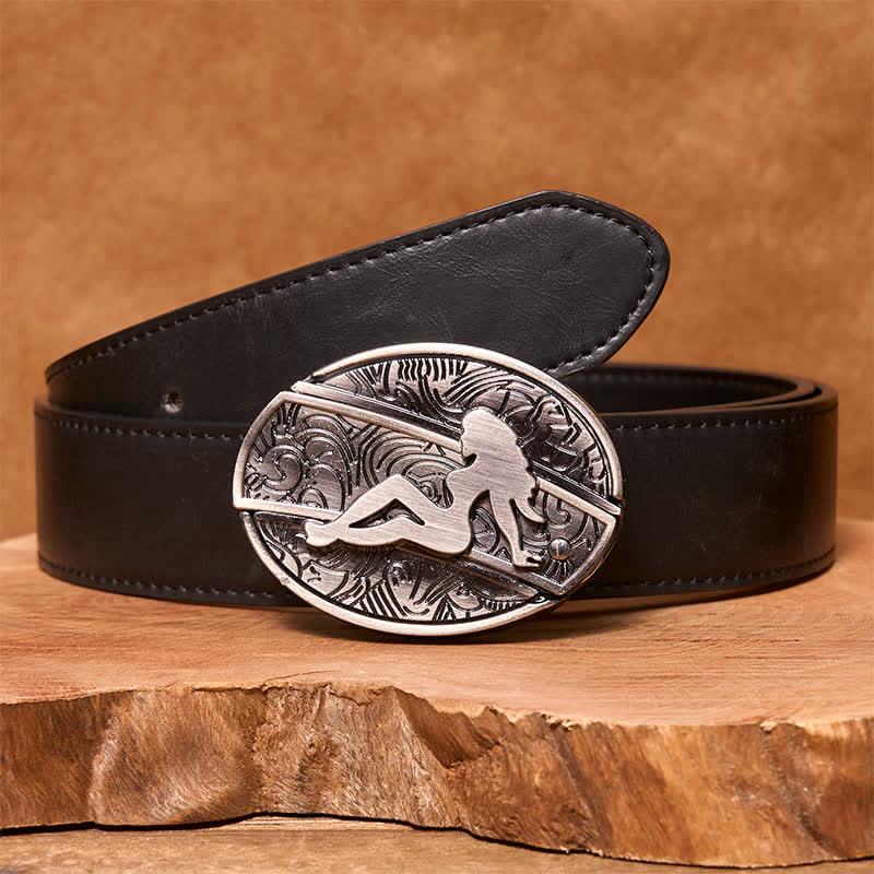 Men's DIY Lady Silhouette Hidden Folding Knife Leather Belt - Image 5